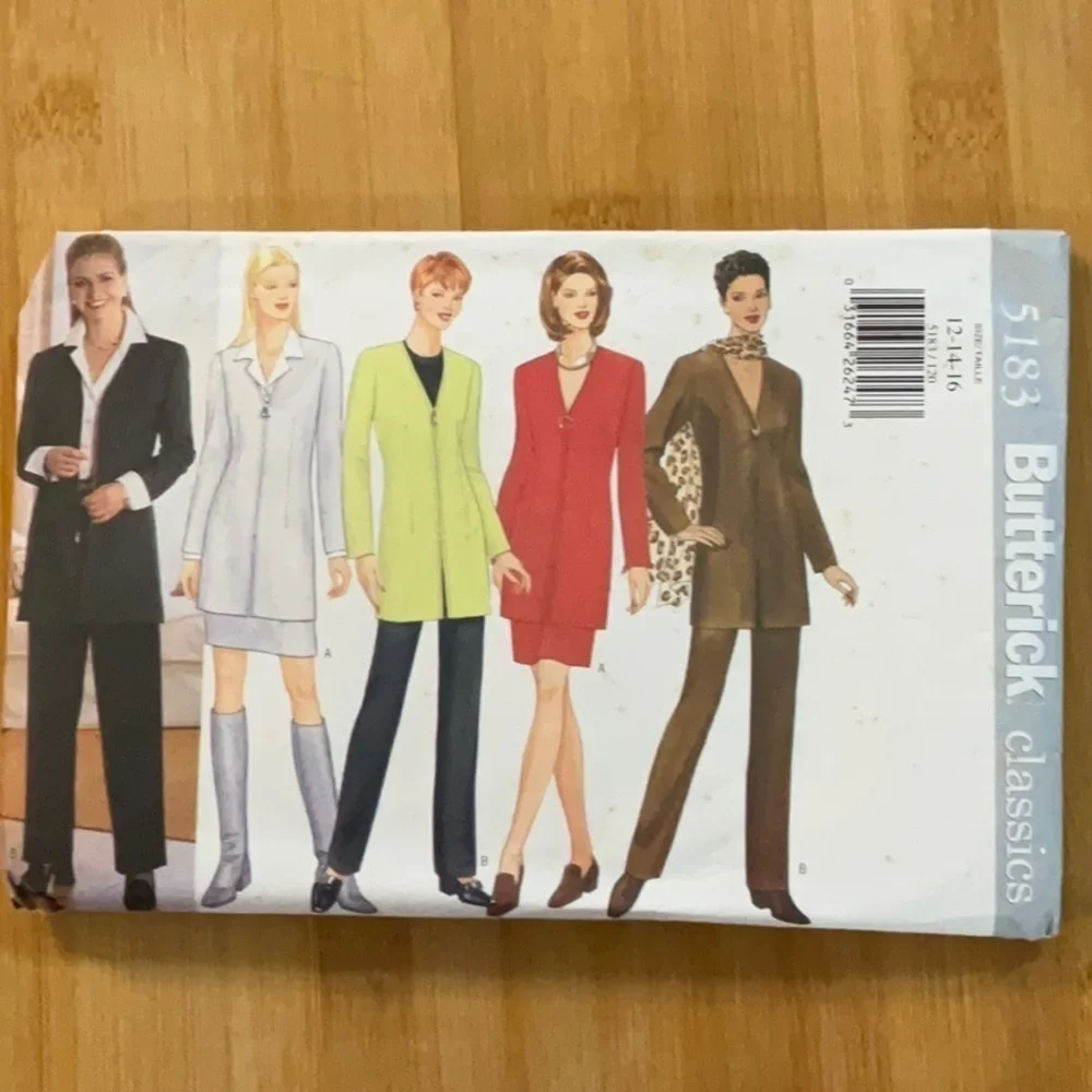 Vtg. 5183 Butterick Pattern Jacket Skirt Pants Scarf 12-14-16 Misses/Petite